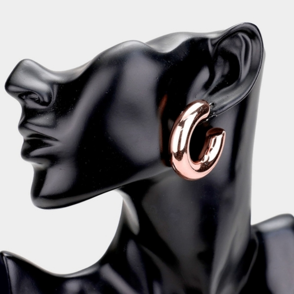 Rose Gold Round Hoop Earrings 1.5" Simple Design Style Casual Everyday Jewelry